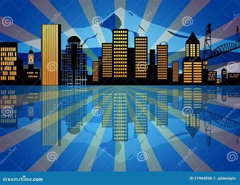 Reflection Portland Oregon Skyline Night Stock Illustration ...