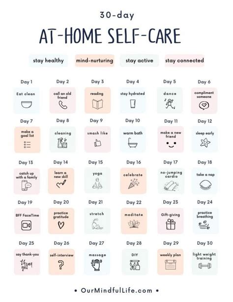 30 Day At Home Self Care Challenge Free Printable Calendar Our