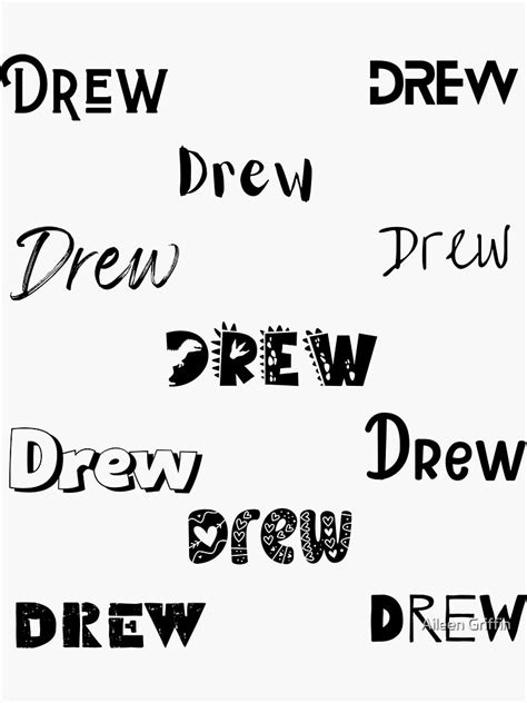 Drew Stickers In 10 Different Fonts Sticker For Sale By Magleen