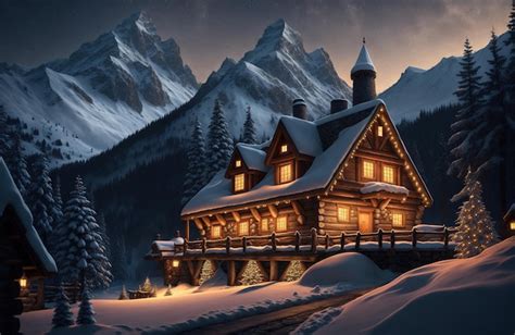 Premium AI Image | A house in the snow with a snowy mountain in the ...