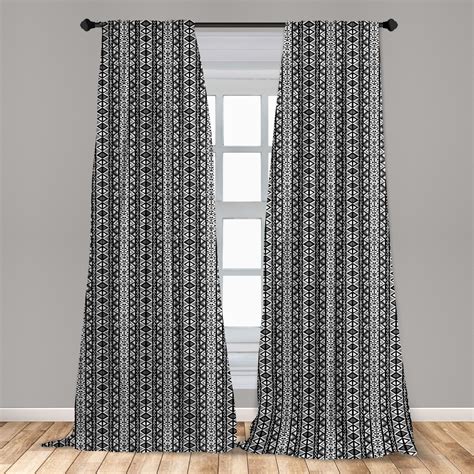 Retro Curtains 2 Panels Set Boho Pattern In Black And White With Western Native Effects Folk