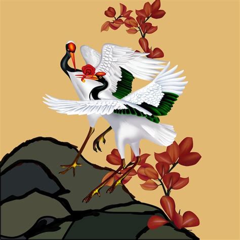 premium psd large chinese crane painting