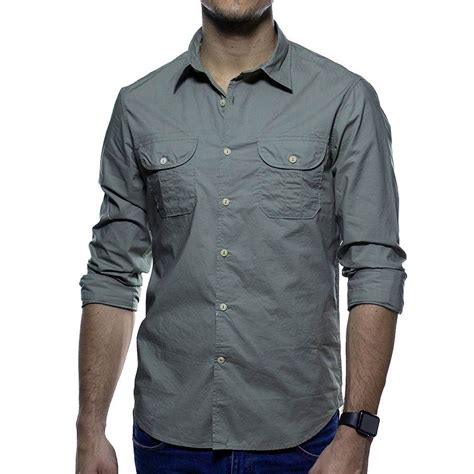 Camisa Social Richards Verde Militar Dois Bolsos Slim Fit Submarino