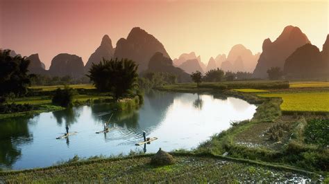 China Nature Village Landscape Forest Morning Hills Asia