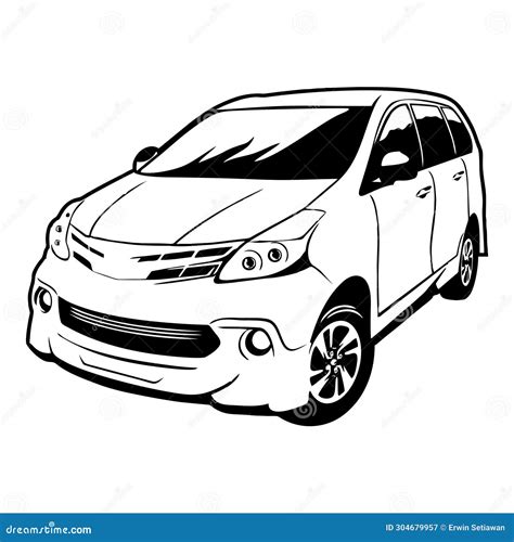 Family Car Modern Black and White Side View Line Art Vector Stock ...