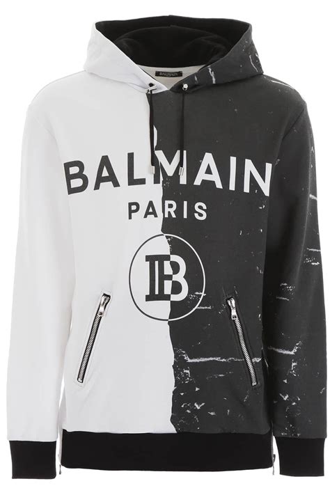 Balmain Cotton Bicolor Hoodie In Whiteblack Black For Men Save 47