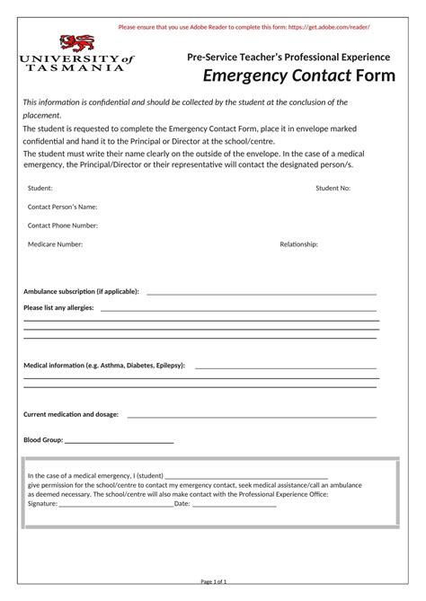 Free Printable Emergency Contact Form Templates For Employees Pdf And Word