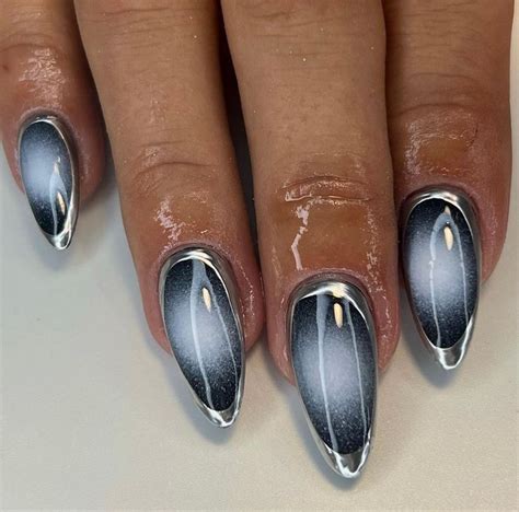 Metallic Chrome Aura Nails Gel Nails Minimalist Nails Black Acrylic