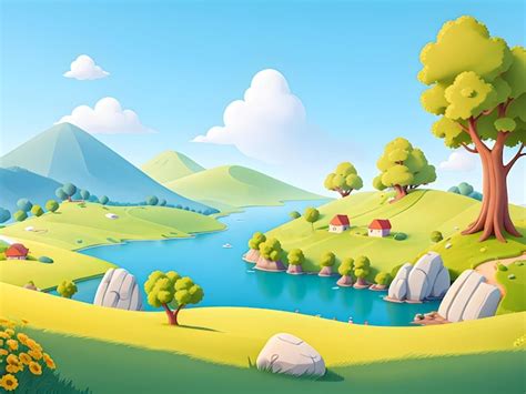 Premium AI Image A Simple Cartoon Style Of Beautiful Landscape