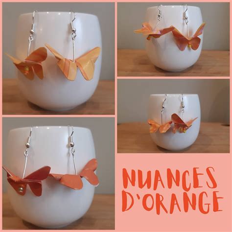 Boucles D Oreilles Origami Papillon Nuances D Orange Etsy France