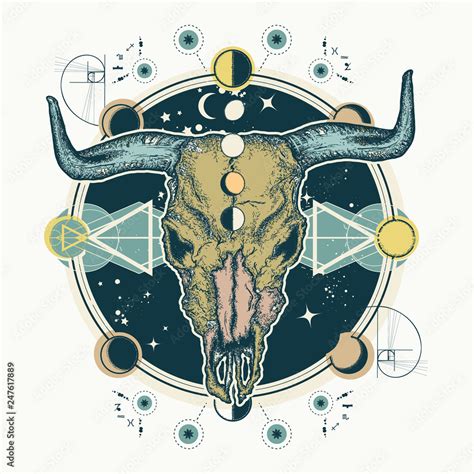 Buffalo skull. Tattoo and t-shirt design. Native American bull skull ...