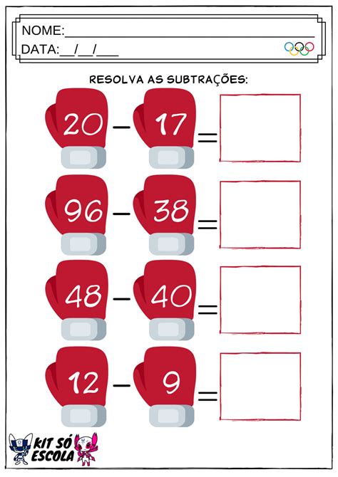 Atividades Olimpíadas Subtração para imprimir SÓ ESCOLA