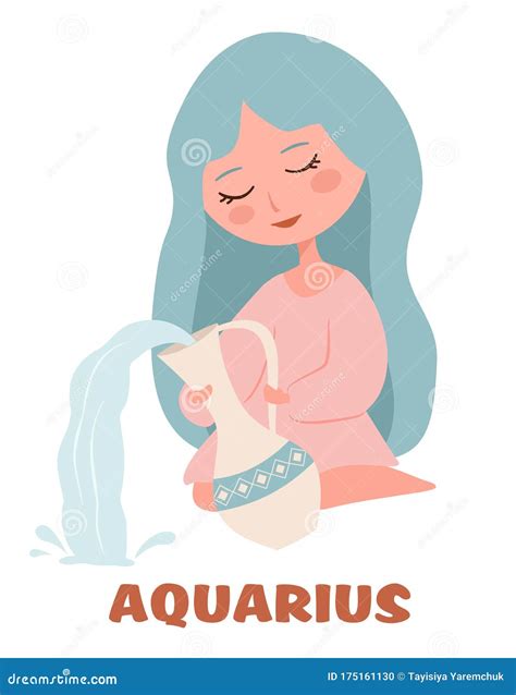 Cute Girl Holds A Jug Of Water Aquarius Zodiac Sign Concept For