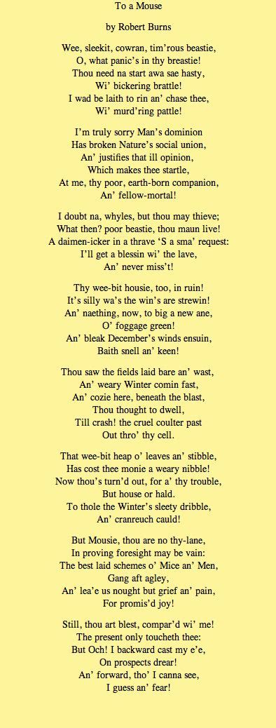 Steinbeck Took The Title From A Line In This Poem By Robert Burns Why