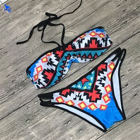 Swimwear Ethnic Style Pattern Sexy Women Push Up Bikini Set