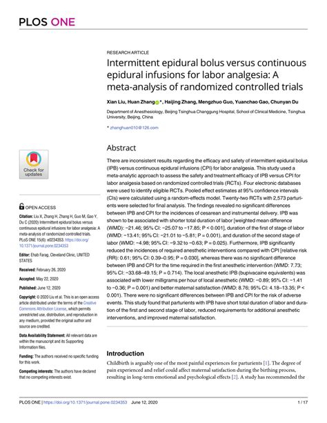 Pdf Intermittent Epidural Bolus Versus Continuous Epidural Infusions