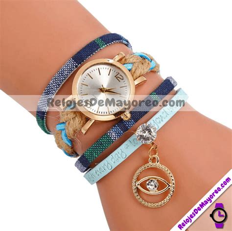 Reloj Pulsera Fulaida Azul Extensible Piel Sint Tica Caratula Dorada