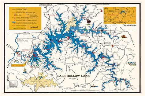 1976 Map Of Dale Hollow Lake Tennessee And Kentucky Etsy