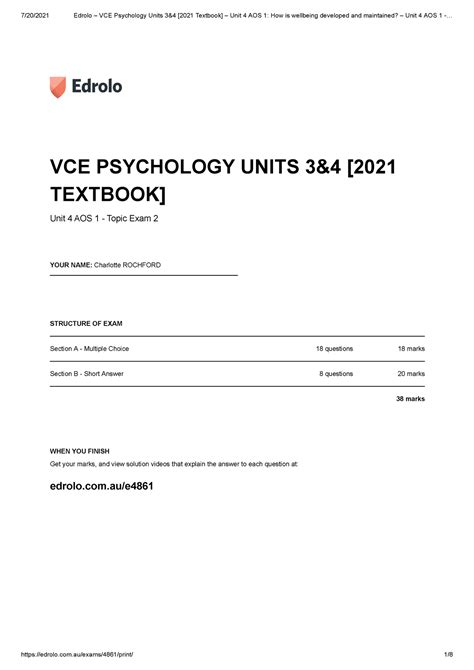 Unit 4 AOS 1 How Is Wellbeing Developed And Maintained VCE PSYCHOLOGY