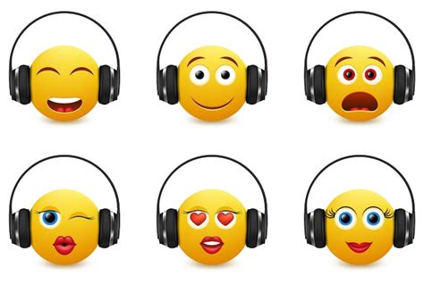 Premium Vector Music Emoji In Headphones Vector Icon Set