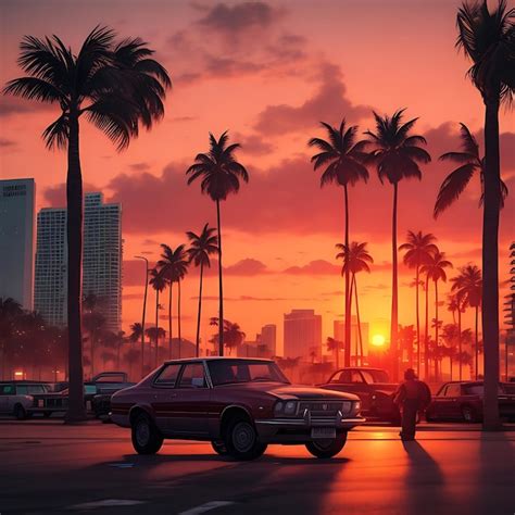 Premium AI Image GTA 5 Vibes Sunset Miami AI