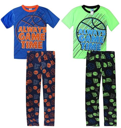 Boys 4 Piece Sport Themed Pajama Set With Short Sleeve T Shirt And