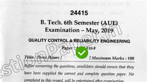 Mdu Btech Aue Th Sem Quality Control Engineering Question Paper