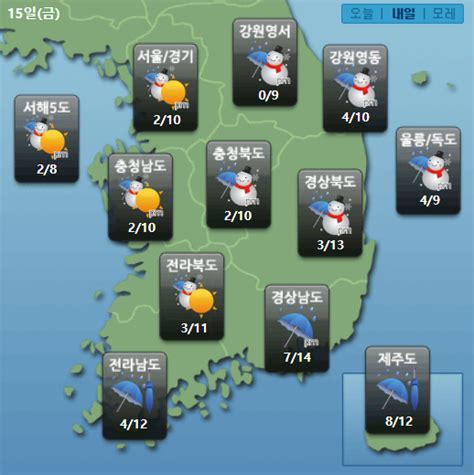 내일날씨 전국 곳곳 흐리고 눈·비미세먼지 ‘보통~나쁨