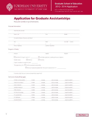 Fillable Online Fordham Graduate Assistantship Application Fax Email