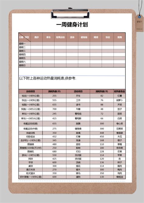 个人周健身计划表excel模板个人周健身计划表excel模板下载个人日常 脚步网