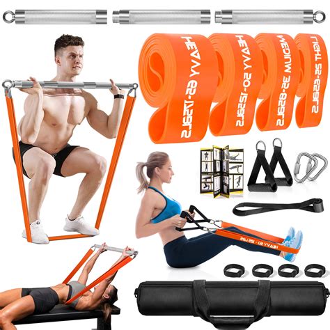 Dasking Portable Extra Heavy Home Gym Resistance Band Bar Set With 4 Stackable Resistance Bands