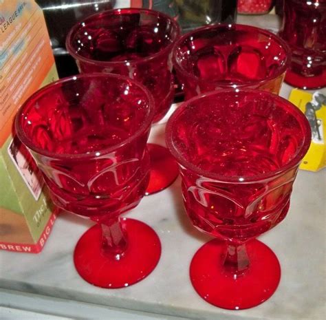 Fostoria Argus Hfm Ruby Red Iced Tea Water Footed Glasses