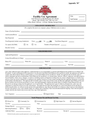 Fillable Online Facility Use Agreement Application Fax Email Print