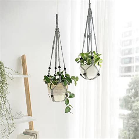 Mkono Macrame Plant Hanger Indoor Hanging Planter Basket With Wood