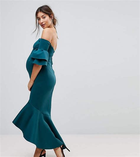 Asos Maternity Premium Bardot Bodycon Pephem Midi Dress Maternity