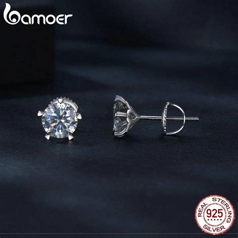 Купити BAMOER Heart Prong Moissanite Stud Earrings Lab Created Diamond