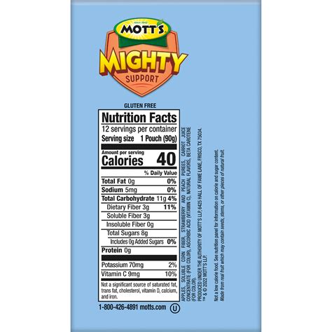 Motts Mighty Strawberry Peach Applesauce 32 Oz 12 Count Clear Pouches