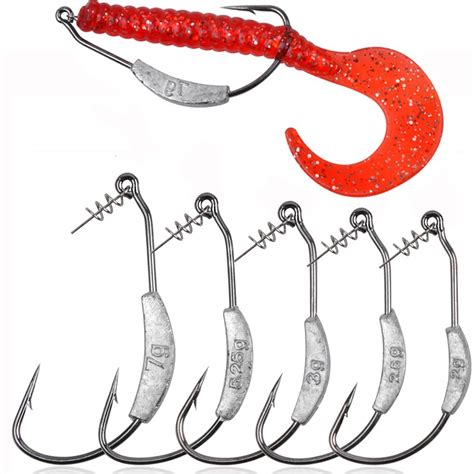 10Pcs Jig Crank Head Weighted Fishing Hook Offset Spring Lock Texas