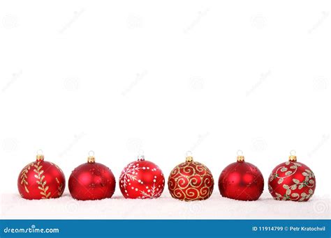 Red Christmas Baubles In Line Isolated Royalty Free Stock Images