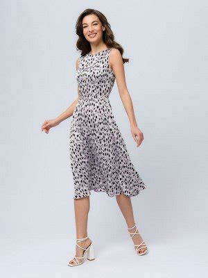 1001 Dress / Платье лавандового цвета длины миди с принтом без рукавов ...