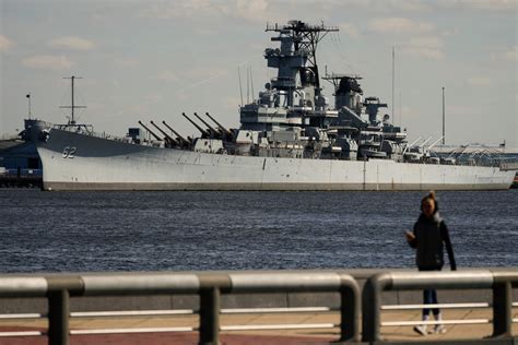 Famed Battleship Uss New Jersey Floating Down Delaware River To