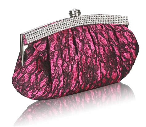 Wholesale Fuchsia Floral Satin Lace Clutch Bag