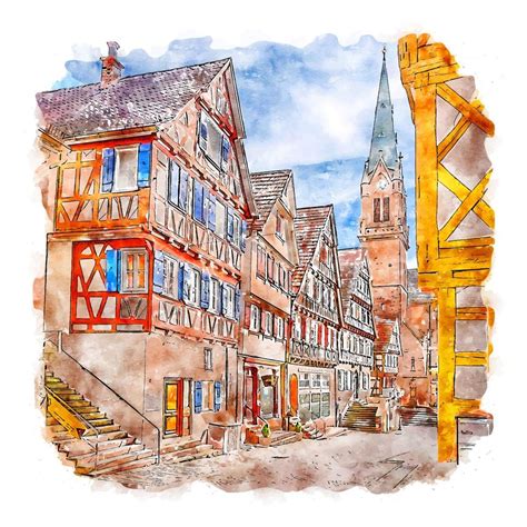 Calw Germany Watercolor Sketch Hand Drawn Illustration 12677363 Vector