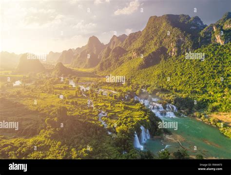 Vue aérienne de Ban Gioc Waterfall Cao Bang Vietnam Ban Gioc