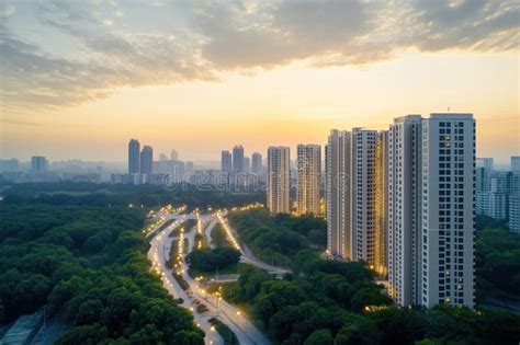 aerial view  delhi city  sunrise modern tower blocks buildings