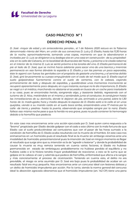 Facultad De Derecho Caso Práctico Sobre Homicidio Preterintencional