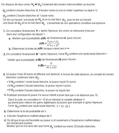 Exercice Calculs De Probabilit S Classe De Terminale S