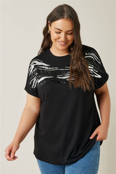 Evans Plus Size Black Zebra Print Sequin Embellished T Shirt Evans