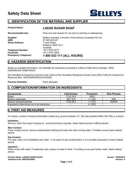 Liquid Sugar Soap Msds