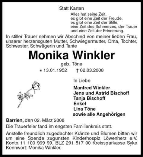 Traueranzeigen Von Monika Winkler Trauer Kreiszeitung De